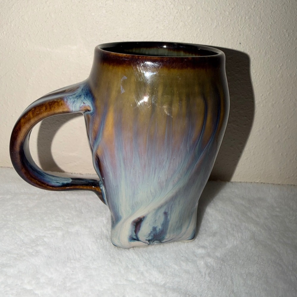 Ben Campbell Pottery Rare Retired Maker Drip Glaze Square Base Artisan Mug